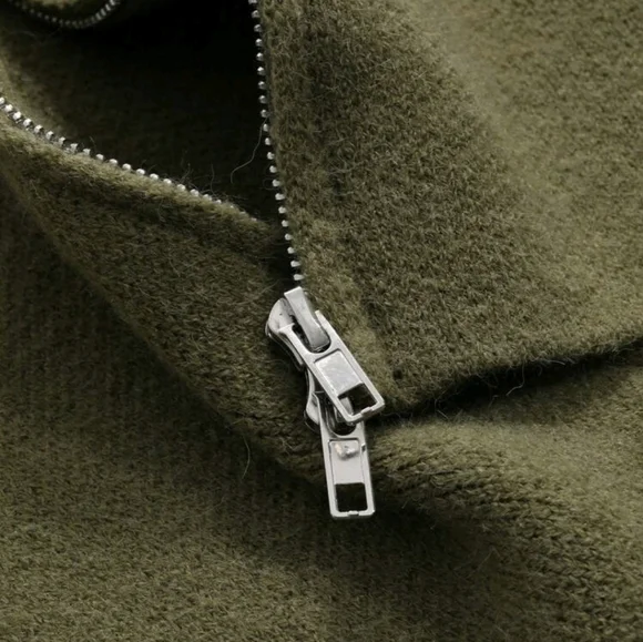 Zippered Mock Neck Cardigan ▪︎ Army Green ▪︎ LG - Picture 9 of 16